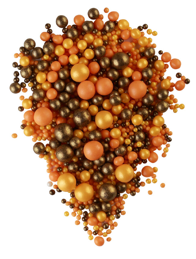 Посыпка драже зерновое в цв.глазури Жемчуг №120 бронза, золото, оранж 1,5кг